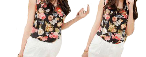 Blusa Chiffon Preta com Flores